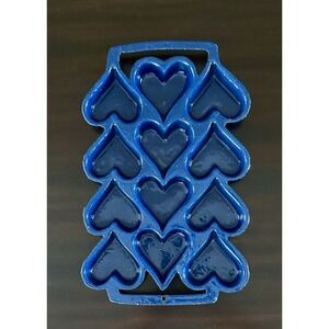 VINTAGE BLUE ENAMELED CAST IRON 12-CUP HEARTS GEM MUFFIN MOLD PAN